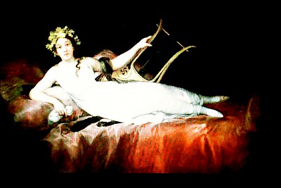 This painting by Francisco Goya of the Marchioness of Santa Cruz includes a Basque lauburu on the lyre she is holding.