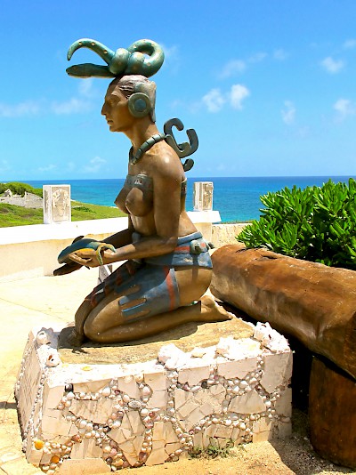 Monument of the Maya goddess Ixchel located at South Point on Isla Mujeres
